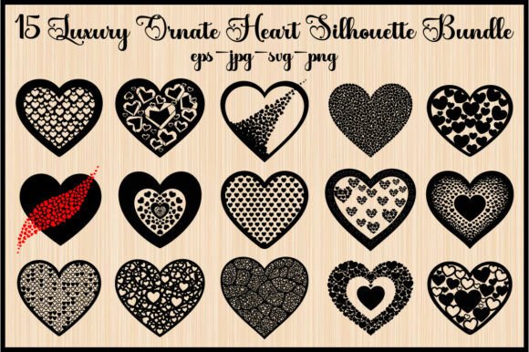 15 Luxury Ornate Heart Silhouette Bundle: Graphics & Illustrations