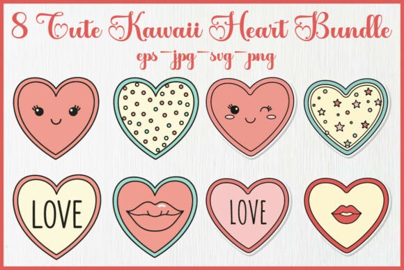 8 Cute Kawaii Heart Bundle