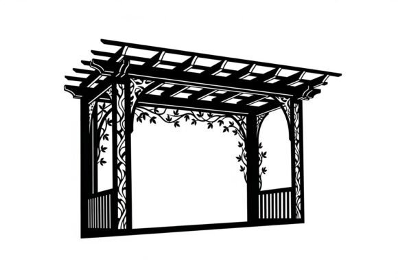 Black Pergola with Vines and Leaves Graphics