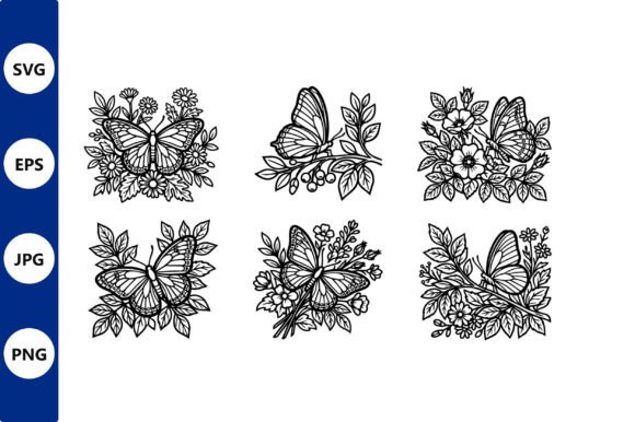 Butterfly & Floral Line Art Bundle: Illustrations for Authentic Local Branding
