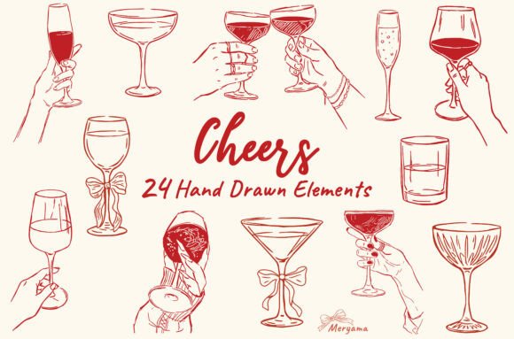 Cheers Cocktails Hand Drawn Elements SVG: Graphics & Illustrations