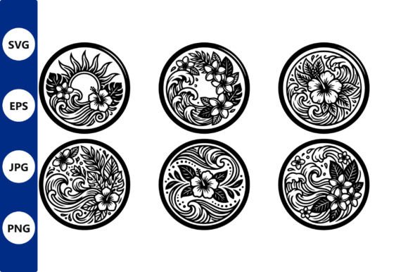 Circular Hibiscus Wave Patterns Set: Graphics & Illustrations
