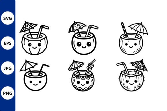 Coconut Drinks Icons: Playful Illustrations & Graphics