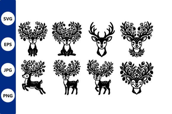 Deer Floral Antler Silhouettes: Graphics & Illustrations