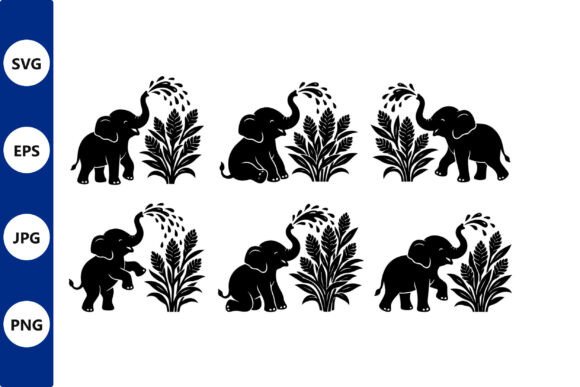 Elephants and Tall Grass Pattern: Graphics & Illustrations
