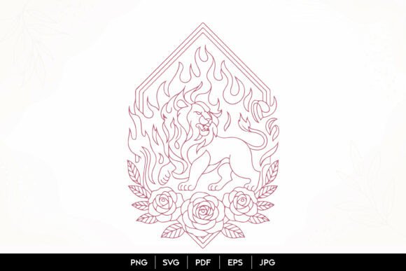 Flaming Lion Rose Line Art SVG: Bold Graphics & Illustrations