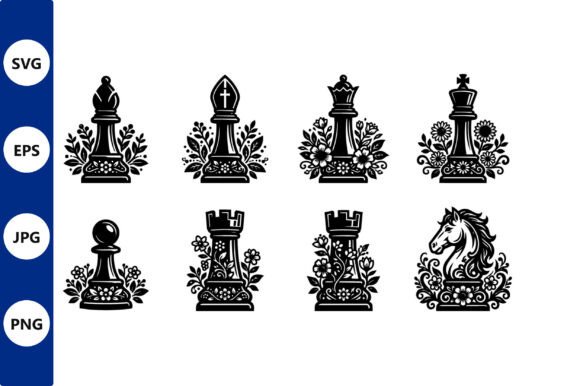 Floral Chess Piece Vector Set: Graphics & Illustrations