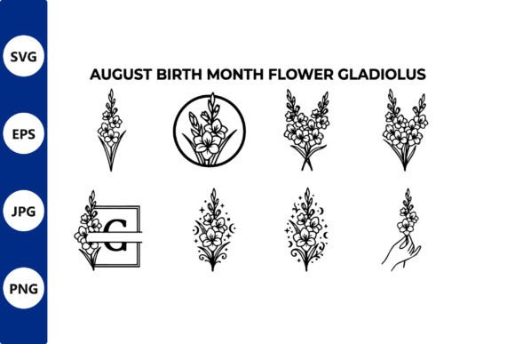 Gladiolus Vector Icons Set for August: Illustrations & Graphics