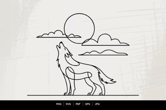 Howling Wolf Line Art SVG: Editorial Graphics & Illustrations