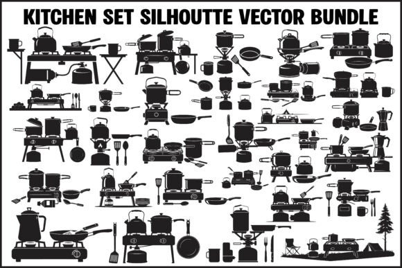 Kitchen Set Silhouette Vector Bundle: Graphics & Illustrations for Polished Publishing