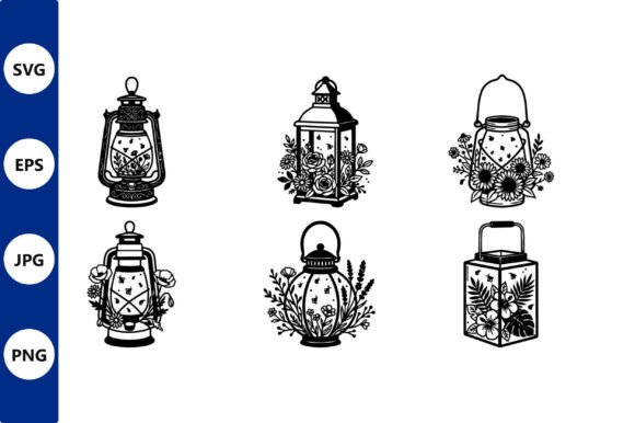 Lantern Floral Line Art Set: Graphics & Illustrations