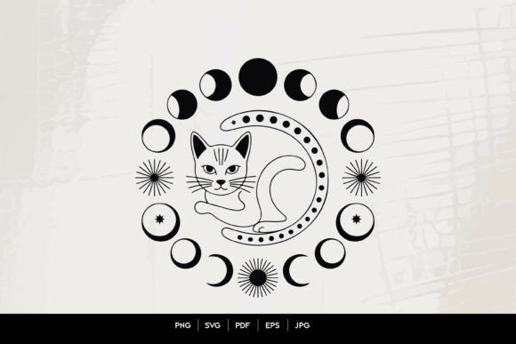 Mystical Moon Cat SVG: Graphics & Illustrations for Brand Magic
