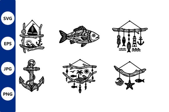 Nautical Vector Art Set with Anchor and Graphics