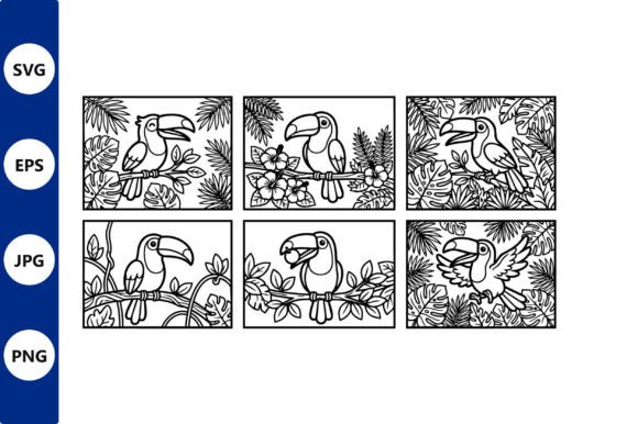 Panel Toucan Line Art Jungle Graphics & Illustrations