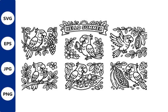Parrots on Branches with Fruit and