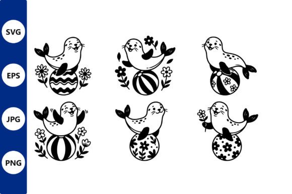 Playful Seal Line Art: Graphics & Illustrations