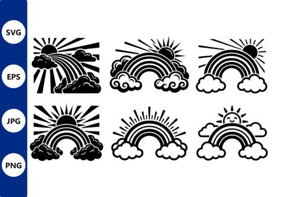 Rainbow Cloud Line Art Vector Collection: Graphics & Illustrations