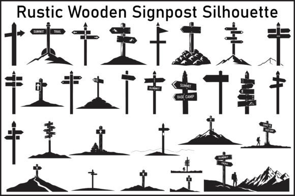 Rustic Wooden Signpost Silhouette Vector Graphics