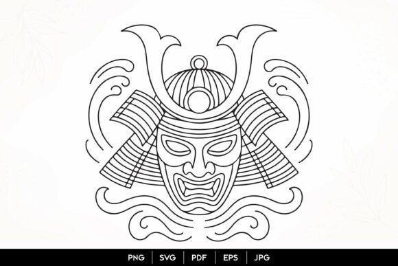 Samurai Mask Line Art SVG: Graphics & Illustrations