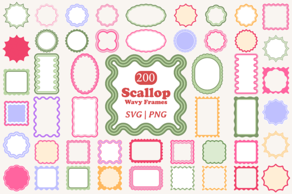 Scallop Wavy Frame SVG PNG Bundle: Graphics & Illustrations