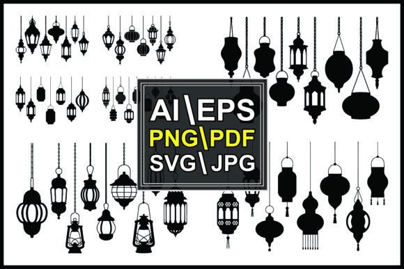Silhouette Hanging Lanterns and Lamps Graphics