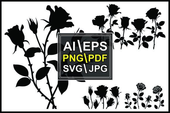 Silhouette Rose Bouquet Graphics & Illustrations