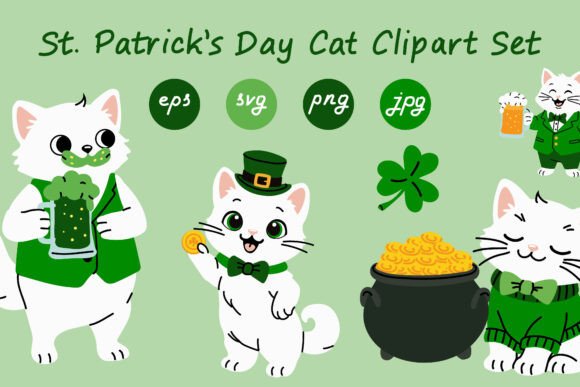 St. Patrick’s Day Cat Clipart Set: Graphics & Illustrations