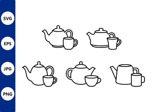 Teapot and Cup Line Art Set: Graphics & Illustrations Review