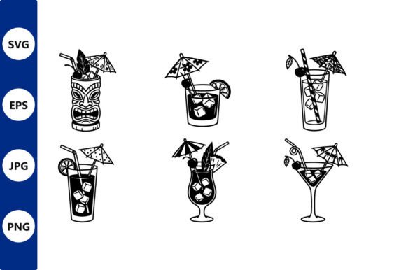 Tiki Cocktail Icons Vector Set: Graphics & Illustrations