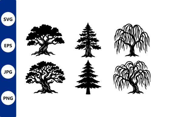 Tree Silhouette Trio Line Art Graphics & Illustrations Review