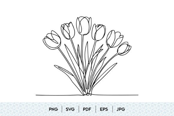 Tulip Bouquet One Line Art for Graphics & Illustrations